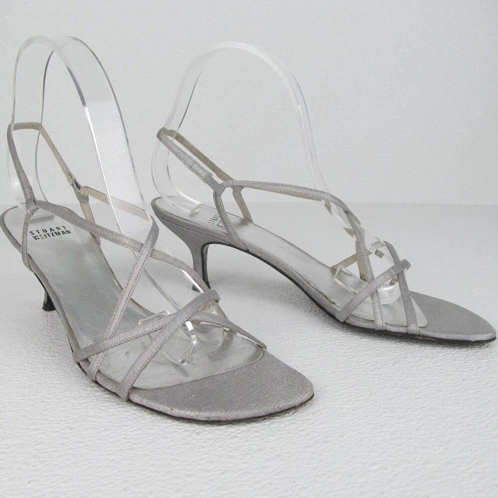 Stuart Weitzman Strappy Sandals Heels Silver size 7